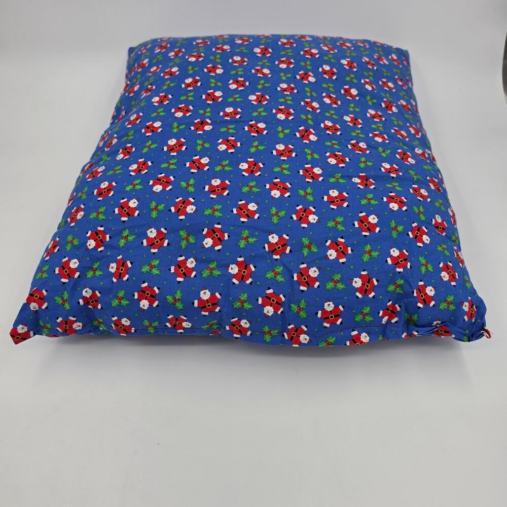 Vintage Handmade Christmas Blue Fabric Santa Filled Festive Decorative Pillow